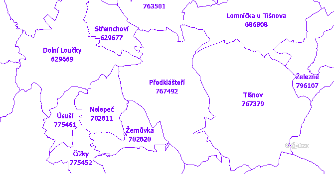 Katastrální mapa Předklášteří - přehledová mapa katastrálního území