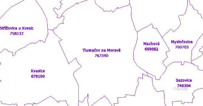 Katastrální mapa Tlumačov na Moravě - přehledová mapa katastrálního území