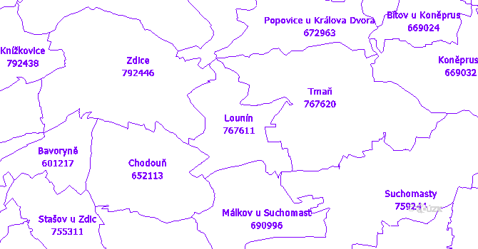 Katastrální mapa Lounín - přehledová mapa katastrálního území