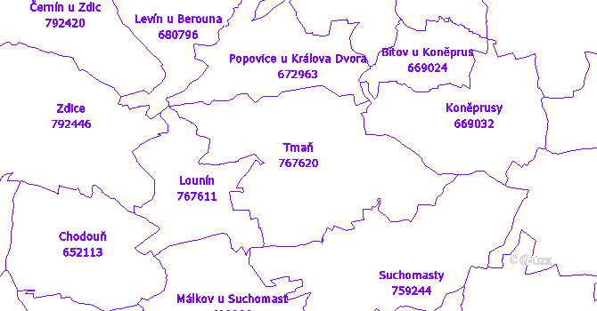 Katastrální mapa Tmaň