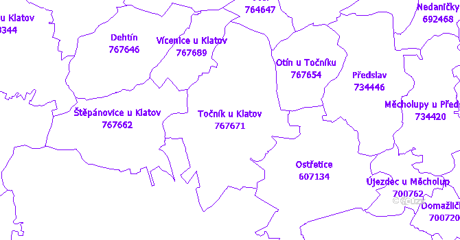 Katastrální mapa Točník u Klatov - přehledová mapa katastrálního území