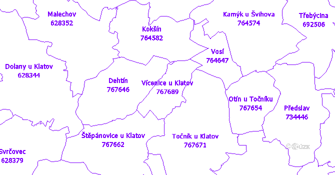 Katastrální mapa Vícenice u Klatov - přehledová mapa katastrálního území