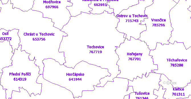 Katastrální mapa Tochovice - přehledová mapa katastrálního území
