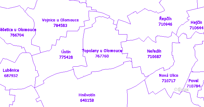 Katastrální mapa Topolany u Olomouce - přehledová mapa katastrálního území
