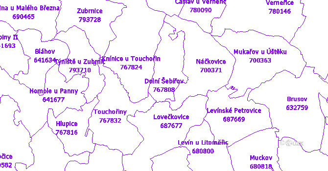 Katastrální mapa Dolní Šebířov - přehledová mapa katastrálního území