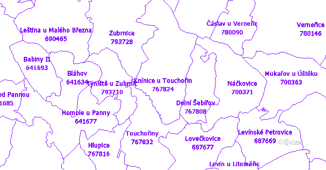 Katastrální mapa Knínice u Touchořin - přehledová mapa katastrálního území