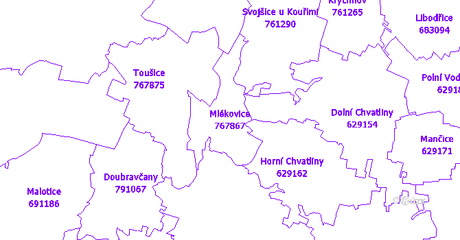 Katastrální mapa Mlékovice - přehledová mapa katastrálního území