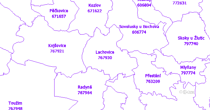 Katastrální mapa Lachovice - přehledová mapa katastrálního území