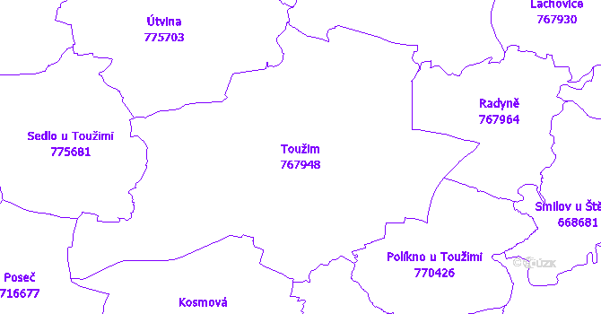 Katastrální mapa Toužim - přehledová mapa katastrálního území