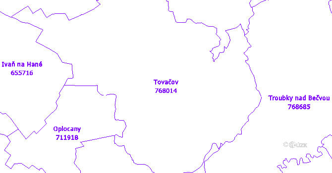 Katastrální mapa Tovačov - přehledová mapa katastrálního území