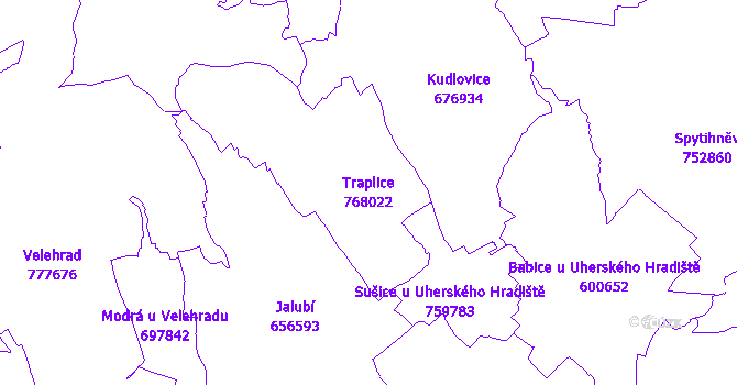 Katastrální mapa Traplice - přehledová mapa katastrálního území