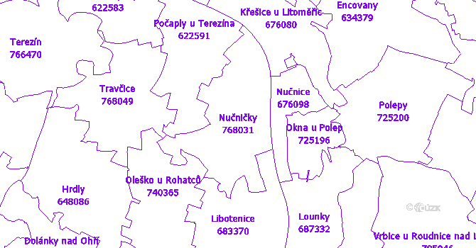 Katastrální mapa Nučničky - přehledová mapa katastrálního území