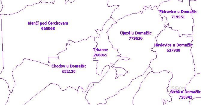 Katastrální mapa Trhanov - přehledová mapa katastrálního území