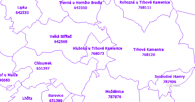 Katastrální mapa Hluboká u Trhové Kamenice - přehledová mapa katastrálního území