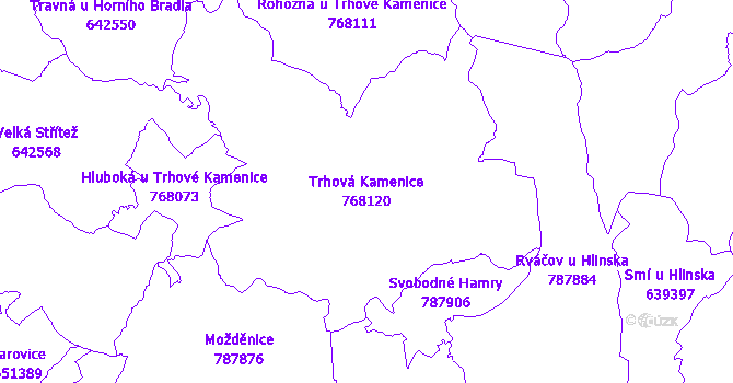 Katastrální mapa Trhová Kamenice - přehledová mapa katastrálního území
