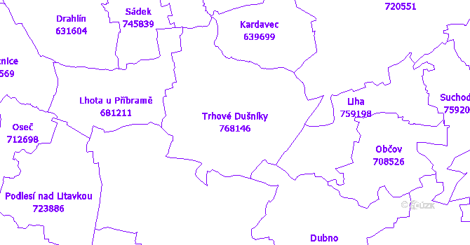 Katastrální mapa Trhové Dušníky - přehledová mapa katastrálního území