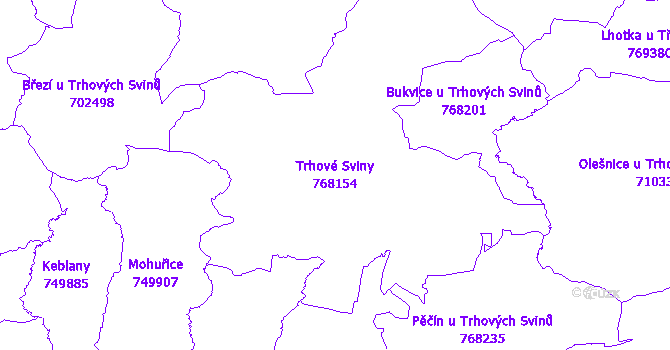 Katastrální mapa Trhové Sviny - přehledová mapa katastrálního území