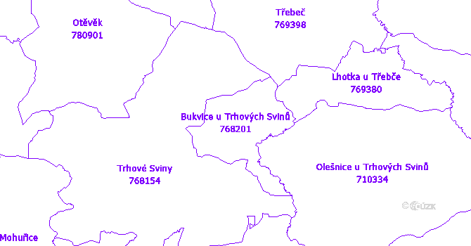 Katastrální mapa Bukvice u Trhových Svinů - přehledová mapa katastrálního území