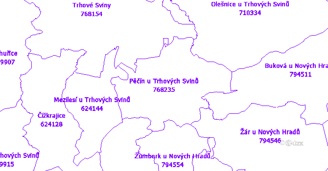 Katastrální mapa Pěčín u Trhových Svinů - přehledová mapa katastrálního území