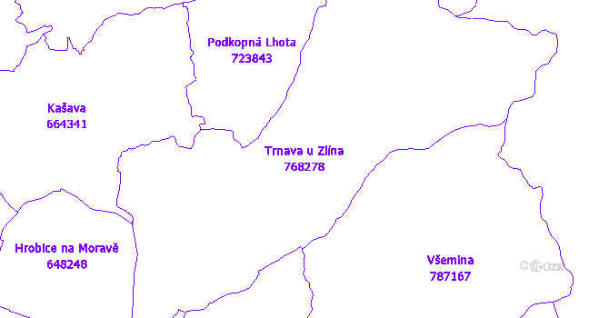 Katastrální mapa Trnava u Zlína - přehledová mapa katastrálního území