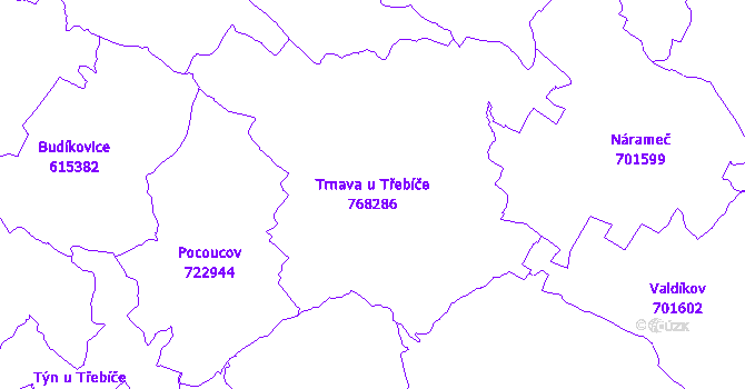 Katastrální mapa Trnava u Třebíče - přehledová mapa katastrálního území