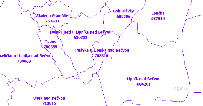Katastrální mapa Trnávka u Lipníka nad Bečvou - přehledová mapa katastrálního území