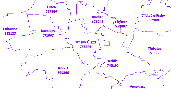 Katastrální mapa Trněný Újezd - přehledová mapa katastrálního území
