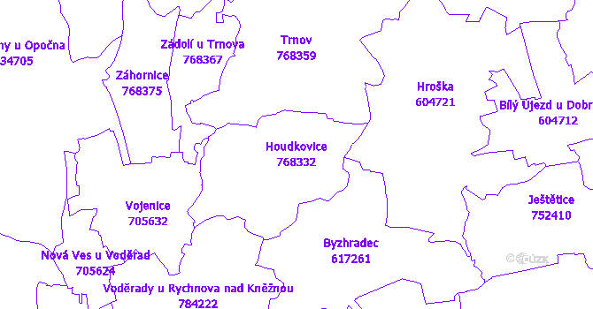 Katastrální mapa Houdkovice - přehledová mapa katastrálního území
