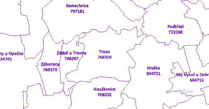 Katastrální mapa Trnov - přehledová mapa katastrálního území