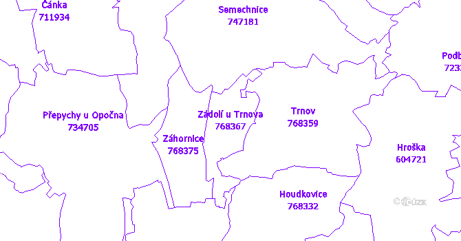 Katastrální mapa Zádolí u Trnova - přehledová mapa katastrálního území