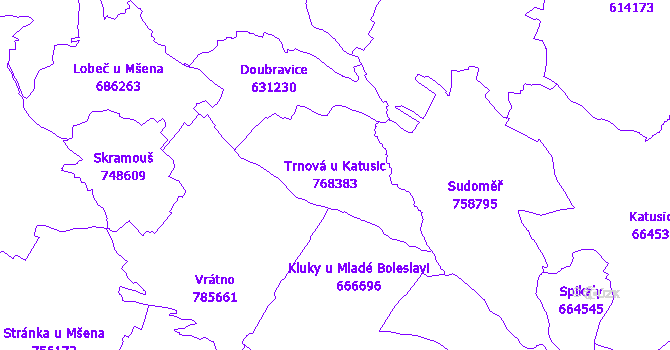 Katastrální mapa Trnová u Katusic - přehledová mapa katastrálního území