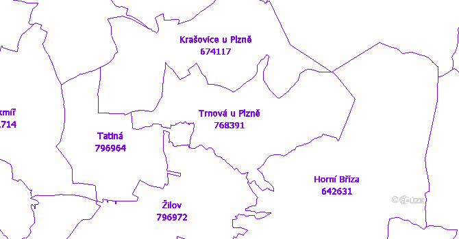 Katastrální mapa Trnová u Plzně - přehledová mapa katastrálního území