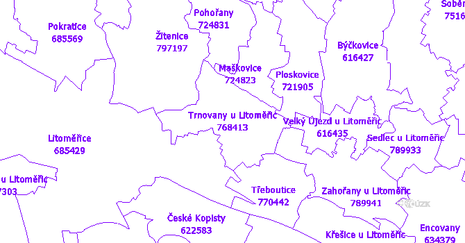 Katastrální mapa Trnovany u Litoměřic - přehledová mapa katastrálního území
