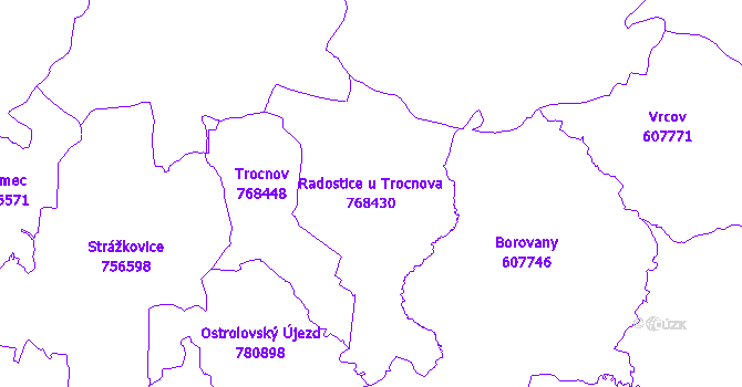 Katastrální mapa Radostice u Trocnova - přehledová mapa katastrálního území