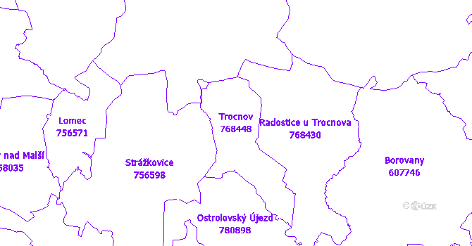 Katastrální mapa Trocnov - přehledová mapa katastrálního území