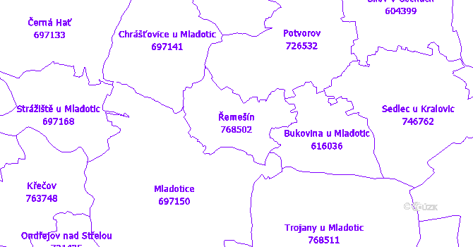 Katastrální mapa Řemešín - přehledová mapa katastrálního území