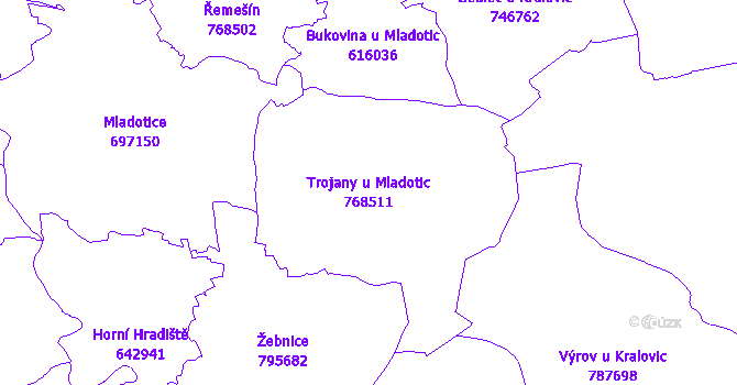 Katastrální mapa Trojany u Mladotic - přehledová mapa katastrálního území