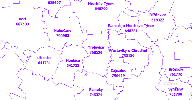 Katastrální mapa Trojovice - přehledová mapa katastrálního území