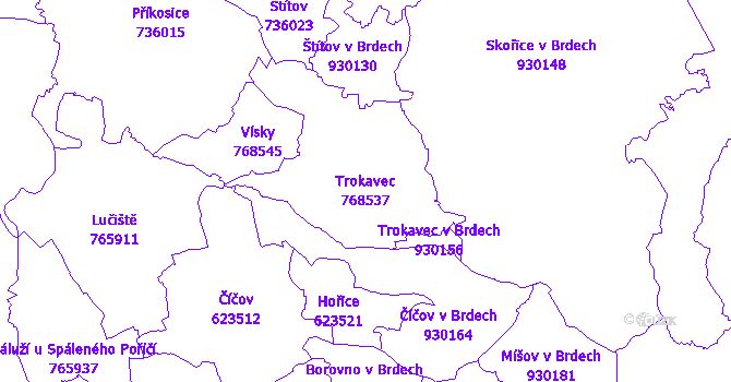 Katastrální mapa Trokavec - přehledová mapa katastrálního území