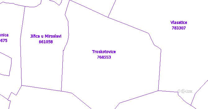 Katastrální mapa Troskotovice - přehledová mapa katastrálního území