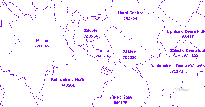 Katastrální mapa Trotina - přehledová mapa katastrálního území