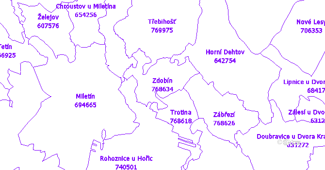 Katastrální mapa Zdobín - přehledová mapa katastrálního území