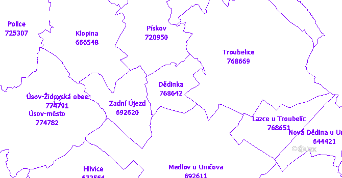 Katastrální mapa Dědinka - přehledová mapa katastrálního území