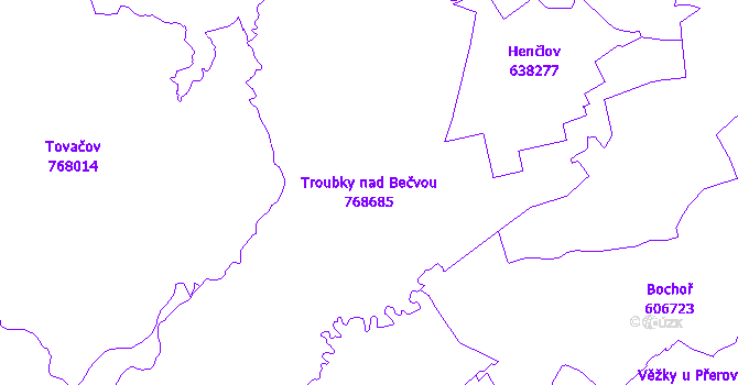 Katastrální mapa Troubky nad Bečvou - přehledová mapa katastrálního území