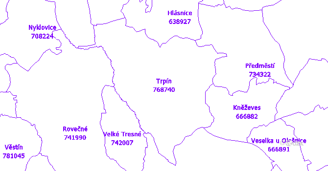 Katastrální mapa Trpín - přehledová mapa katastrálního území