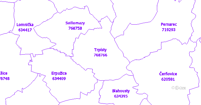Katastrální mapa Trpísty - přehledová mapa katastrálního území
