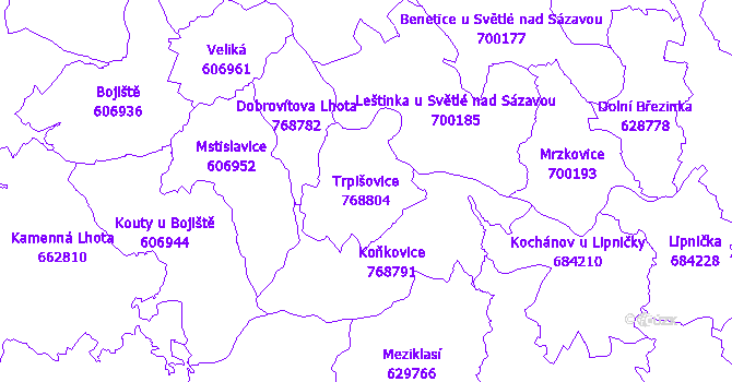 Katastrální mapa Trpišovice - přehledová mapa katastrálního území