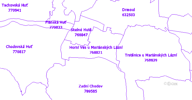 Katastrální mapa Horní Ves u Mariánských Lázní - přehledová mapa katastrálního území