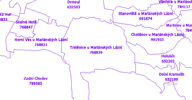 Katastrální mapa Trstěnice u Mariánských Lázní - přehledová mapa katastrálního území