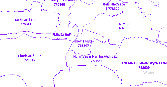 Katastrální mapa Skelné Hutě - přehledová mapa katastrálního území